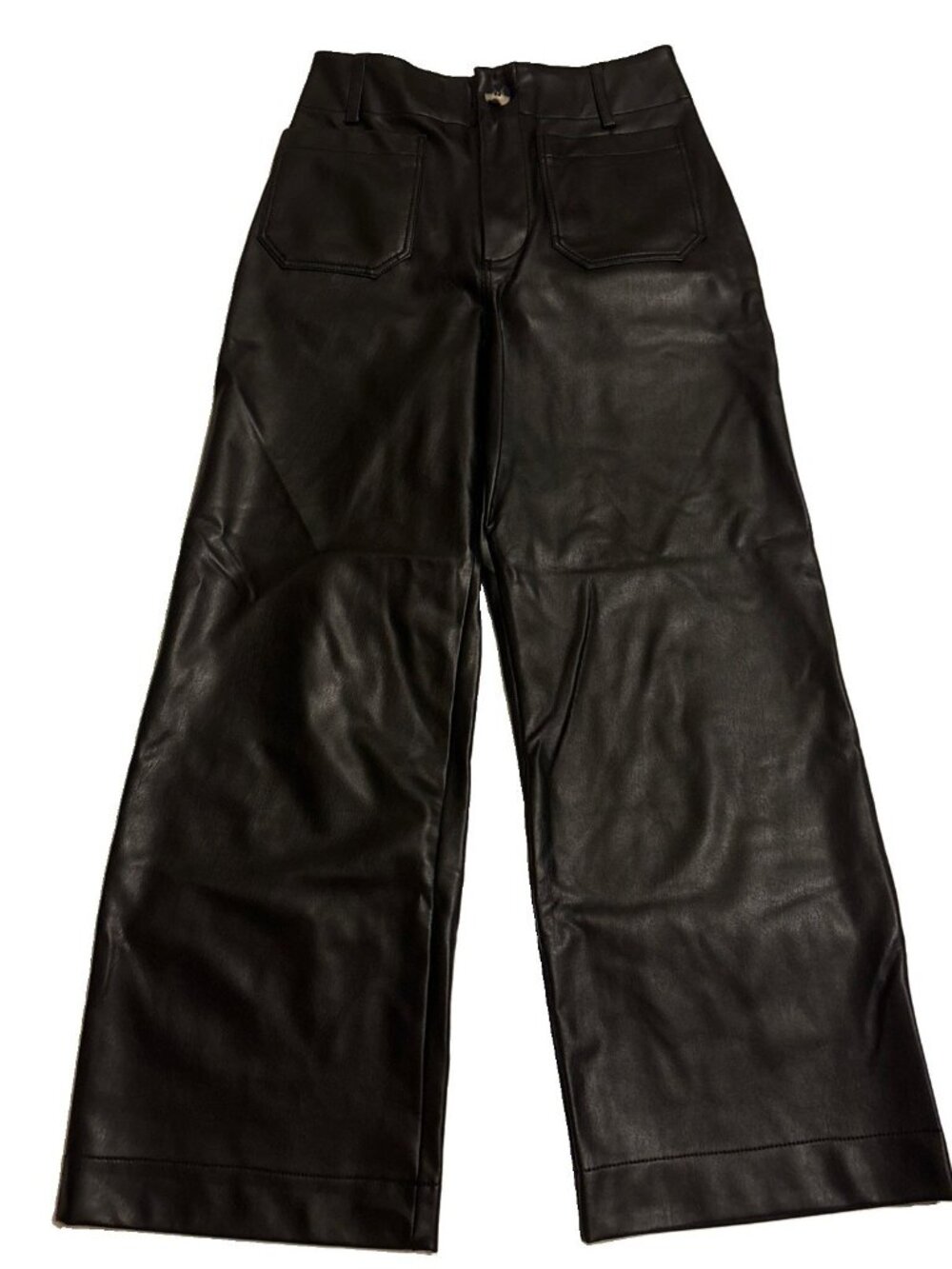 Mauve Ladies Black Faux Leather Pants Wide Leg Size 26 The Colette